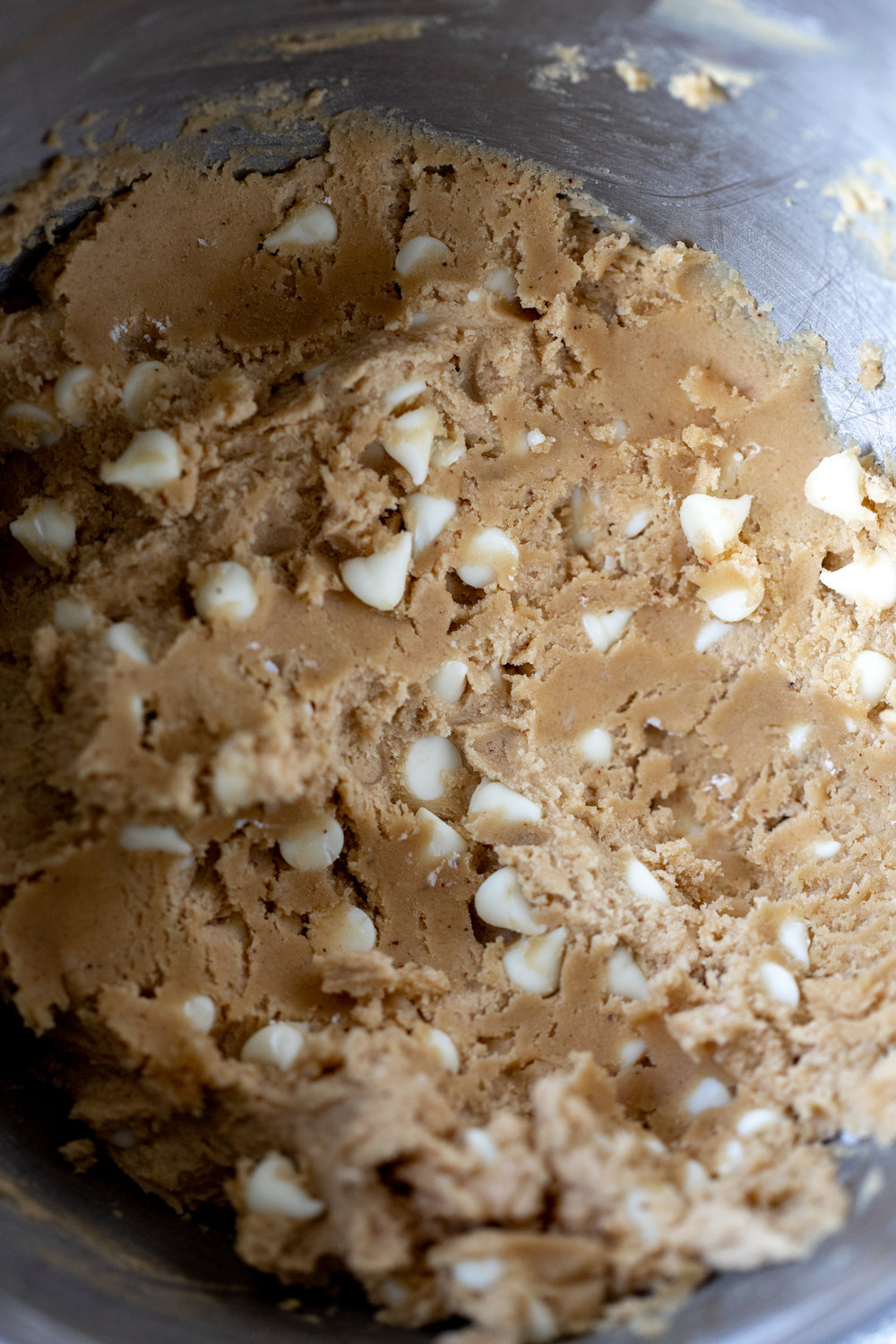 brown butter miso cookie dough with white chocolate chips