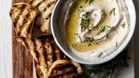 rosemary white bean dip recipe in bowl.