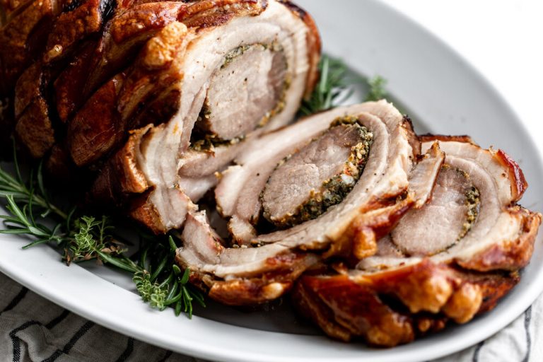 Homemade Porchetta Cooking with Cocktail Rings