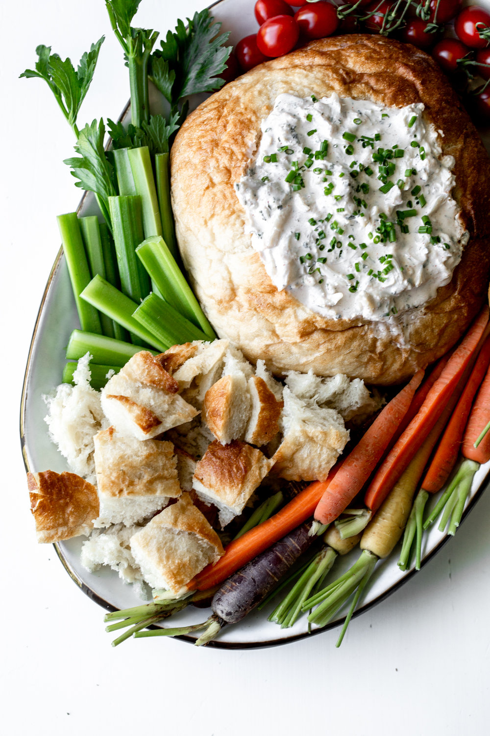 chilled easy crab dip recipe served in a bread bowl