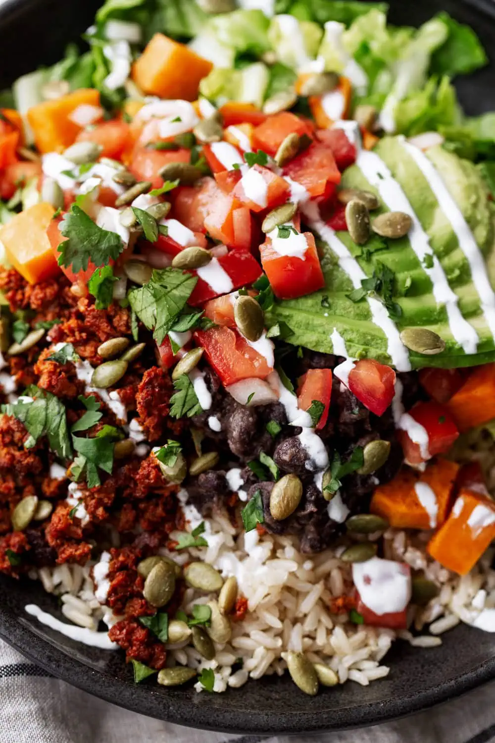 brown rice and black bean healthy grain bowl