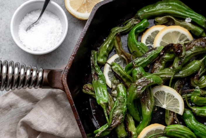 blistered shishito peppers with sea salt and lemon recipe.