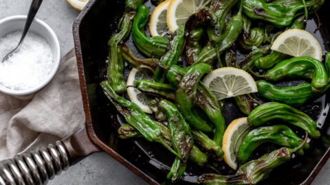 blistered shishito peppers with sea salt and lemon recipe.