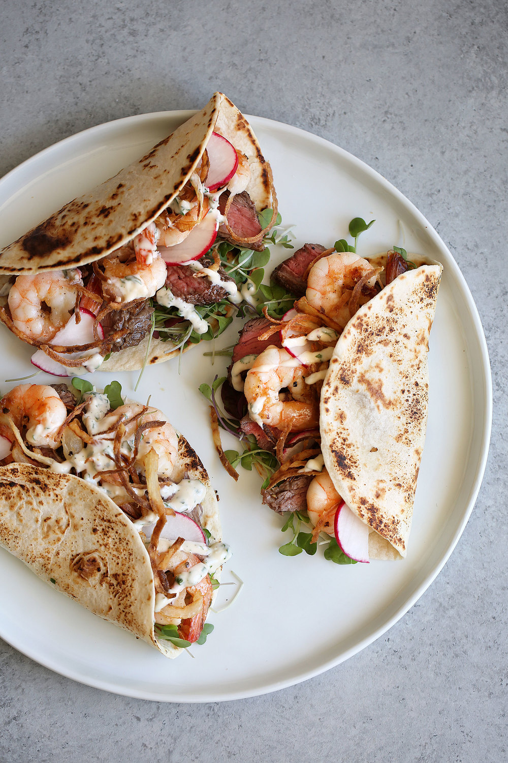 surf and turf tacos with chimmichurri aioli