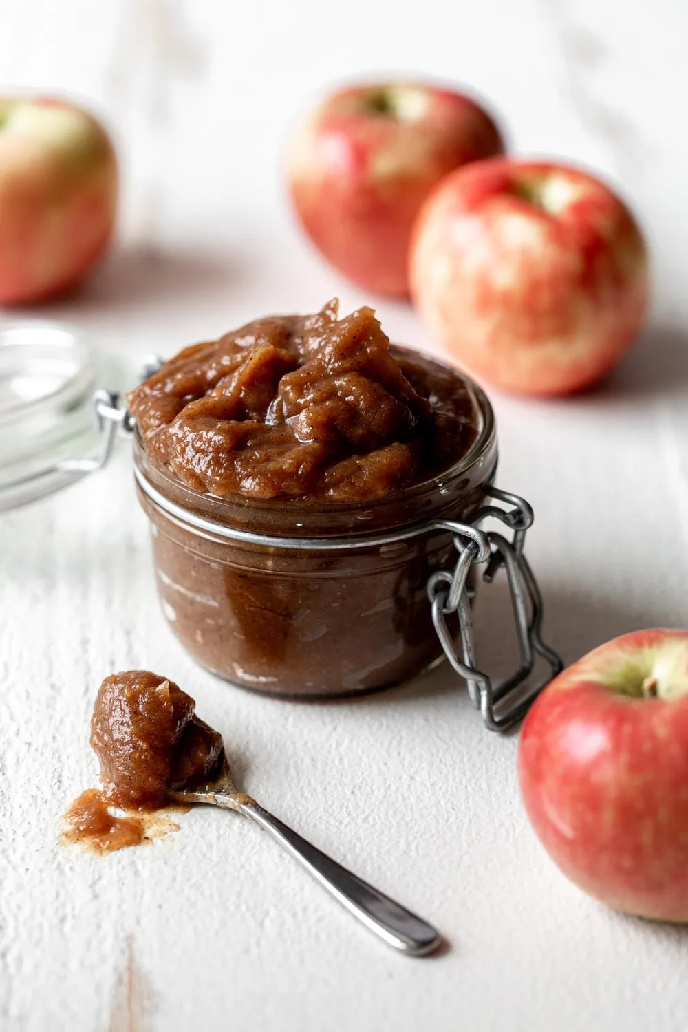homemade roasted apple butter in glass jar