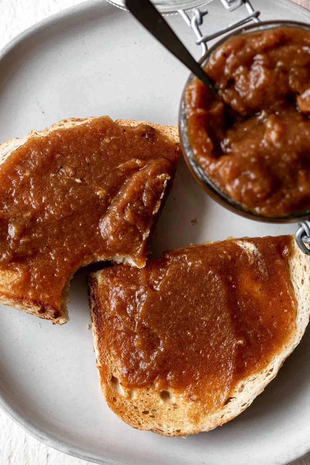 homemade apple butter spread on sourdough toast