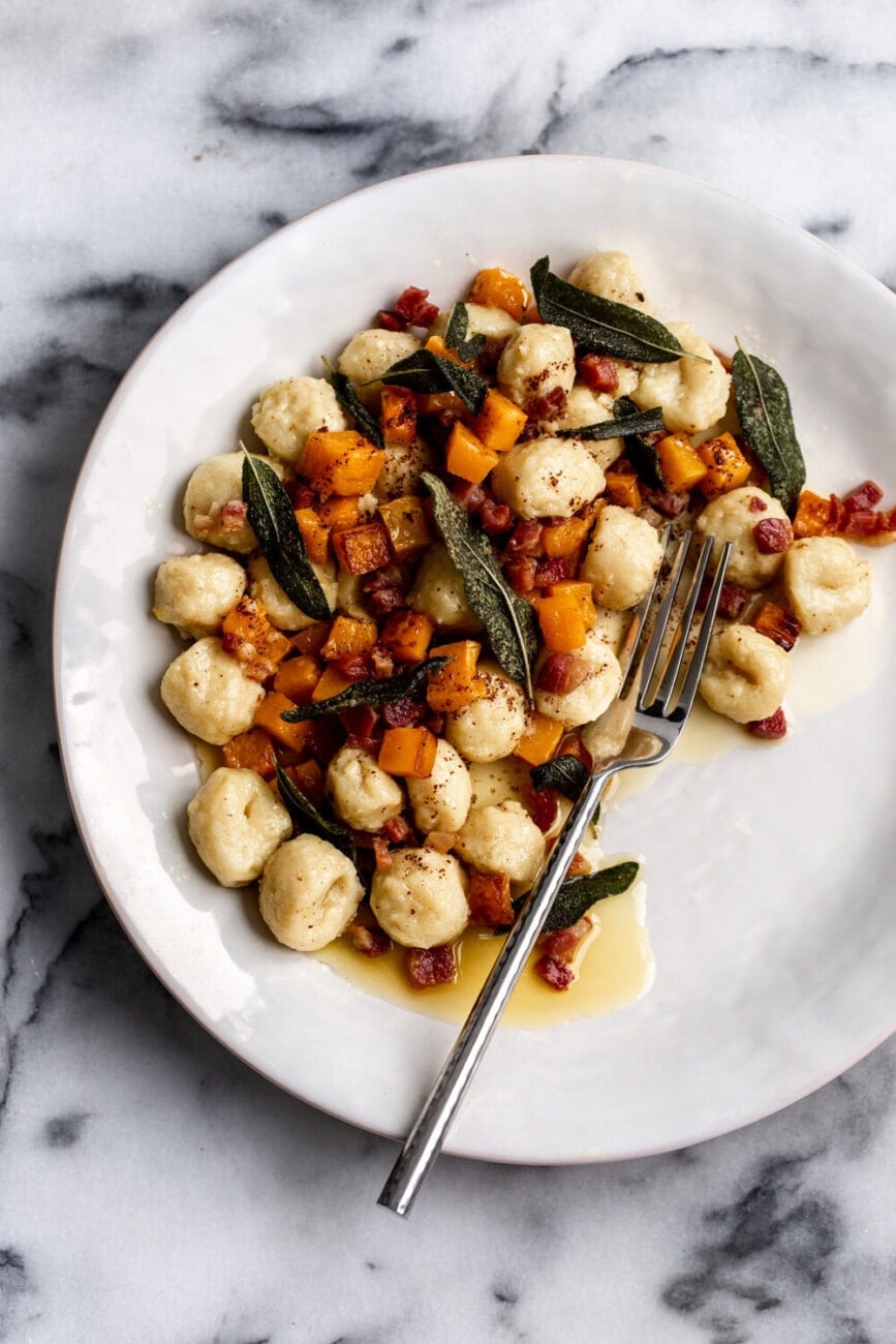 brown butter gnocchi with butternut squash pancetta and sage.
