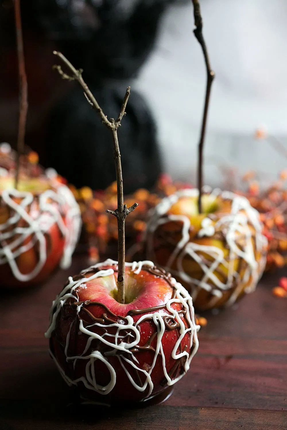 sea salt bourbon caramel apples with spider web chocolate recipe