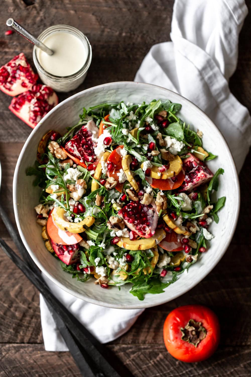 fall roasted squash salad with yogurt-tahini dressing