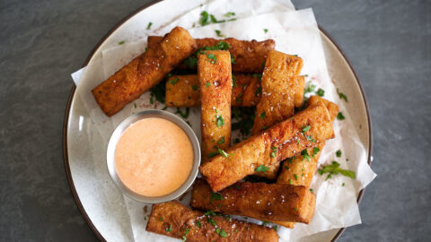 Chickpea fritters with garlic smoked paprika aioli.