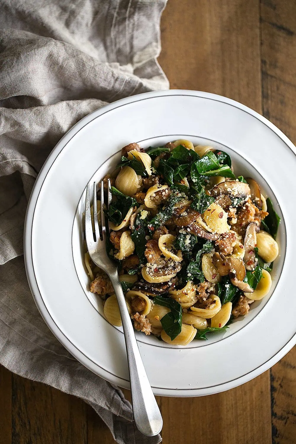 Orecchiette with Collard Greens & Mixed Mushrooms seasonal pasta