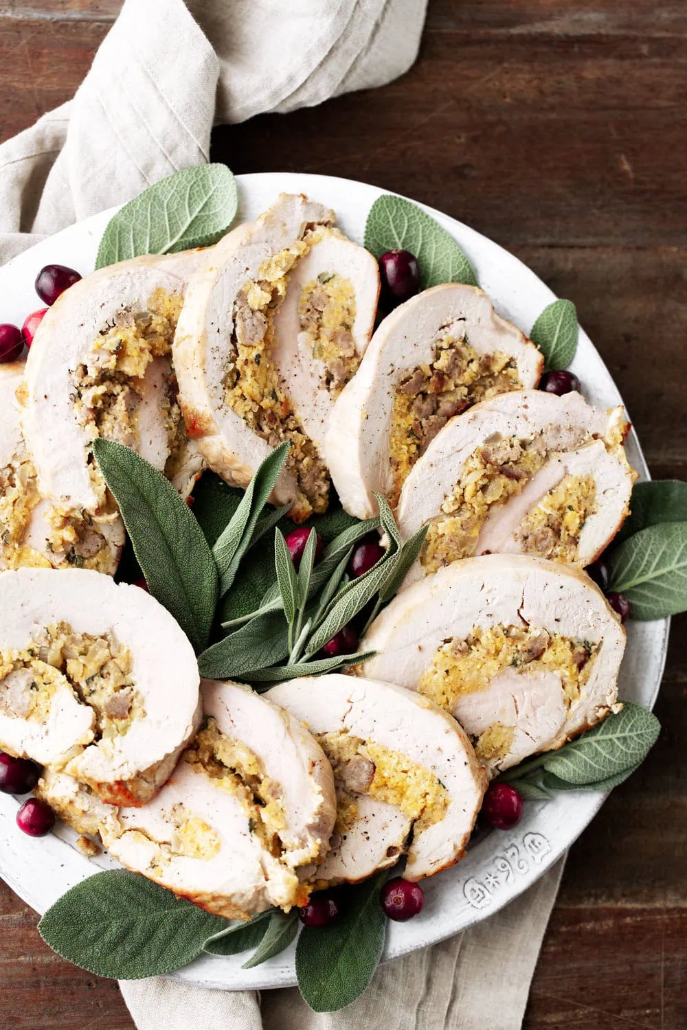 Turkey Roulades with Sausage Cornbread Stuffing thanksgiving friendsgiving cooking with cocktail rings