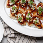 baked apple, blue cheese and chorizo crostini.