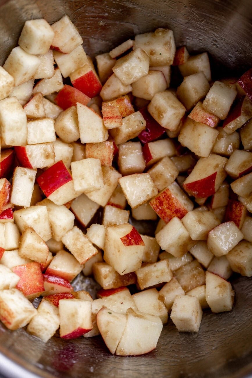 cooked baked apples for crostini.