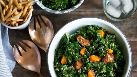 Butternut Squash, Quinoa Kale Salad with Goat Cheese and Apple Cider Vinaigrette.