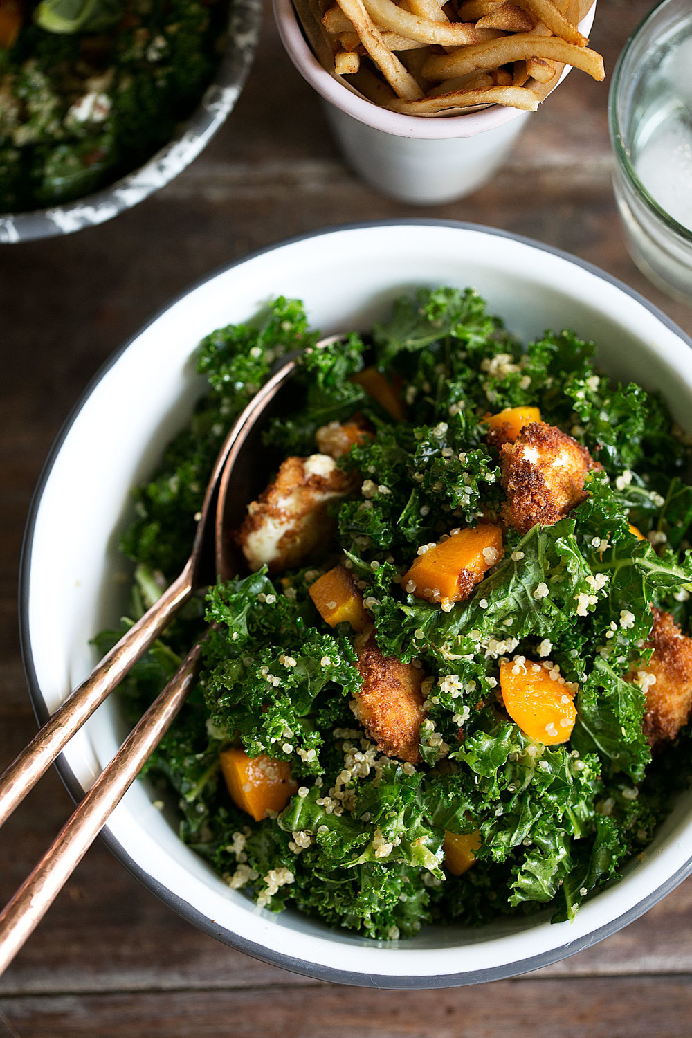 Butternut Squash, Quinoa Kale Salad with Goat Cheese and Apple Cider Vinaigrette