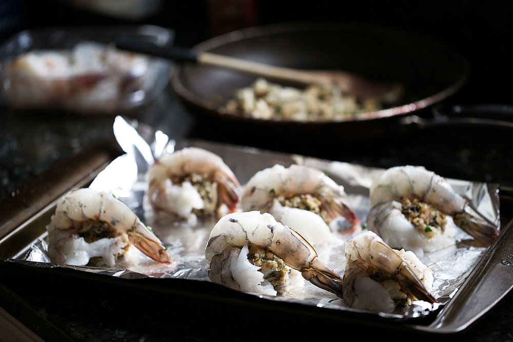 baked stuffed shrimp prepped ready for oven