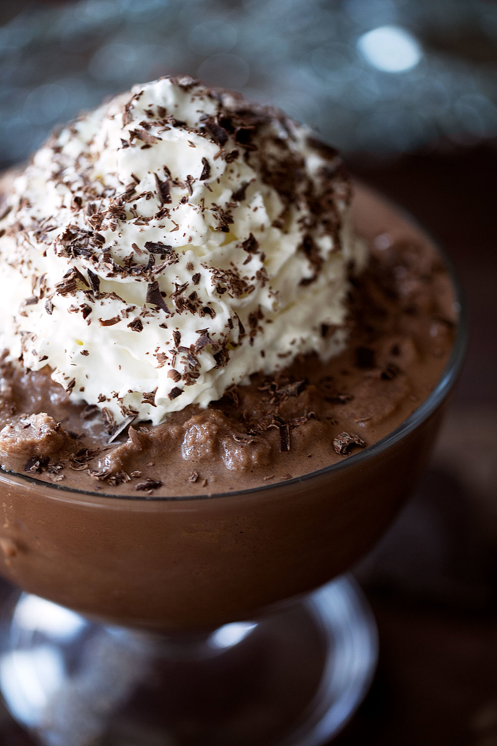 frozen hot chocolate with homemade whipped cream and chocolate shavings