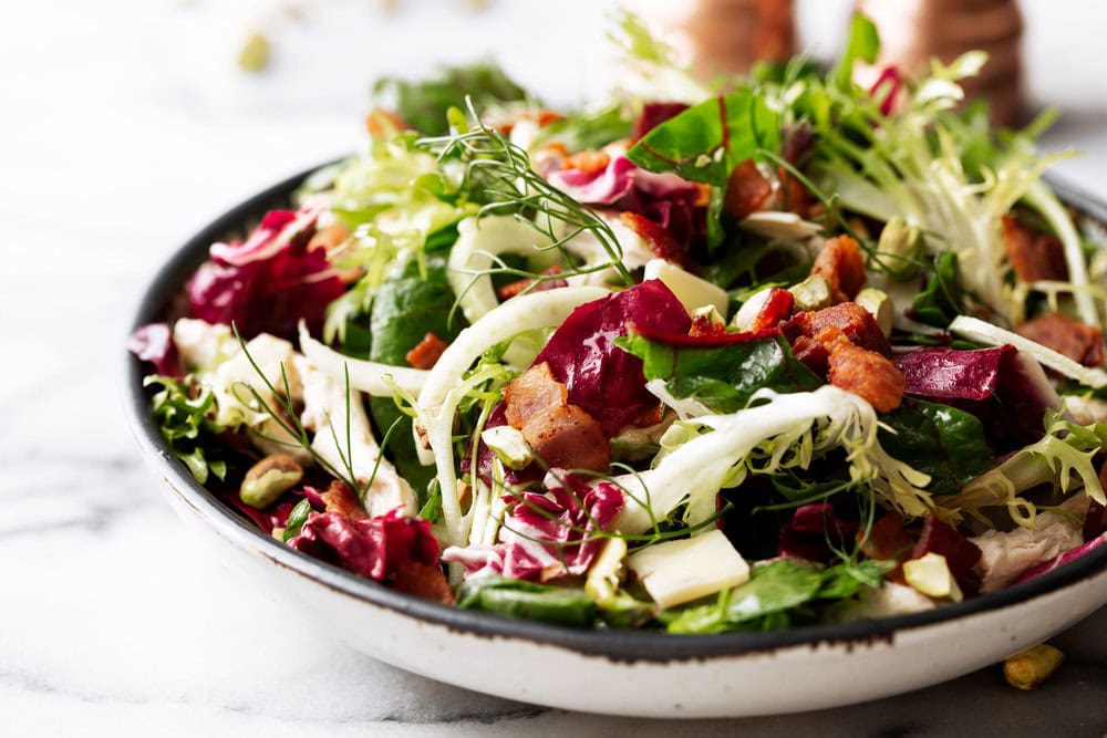 Mesclun Greens & Poached Chicken Salad with Red Wine Vinaigrette