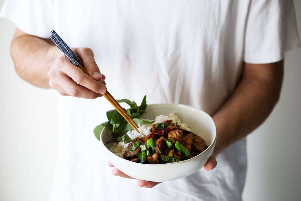 three cup chicken with basil and green onion