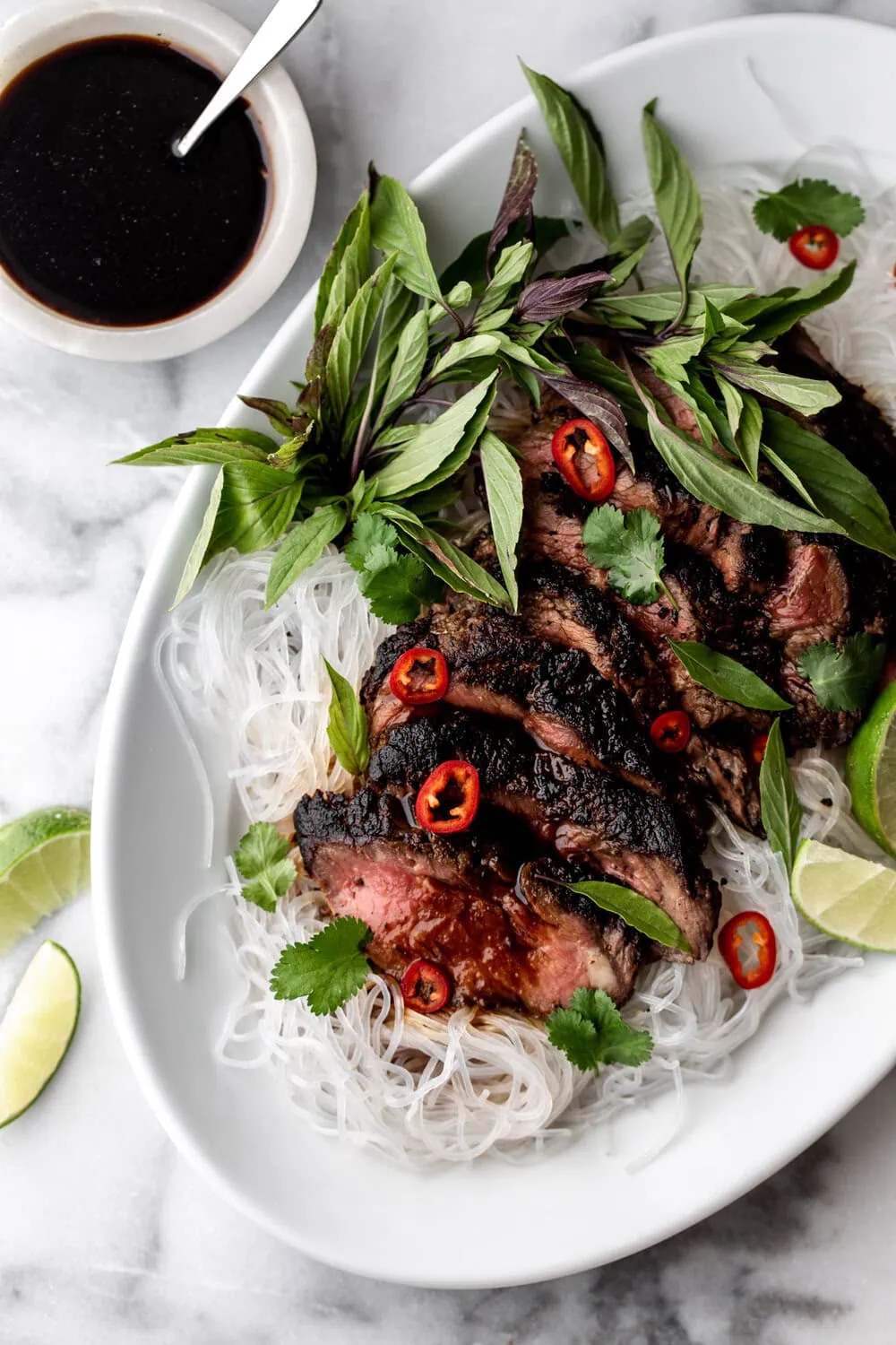 Thai Lime Beef over Bean Thread Noodles recipe from cooking with cocktail rings