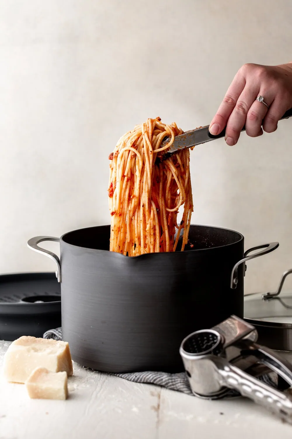 Spicy Calabrian Chili Beef Ragu recipe from cooking with cocktail rings