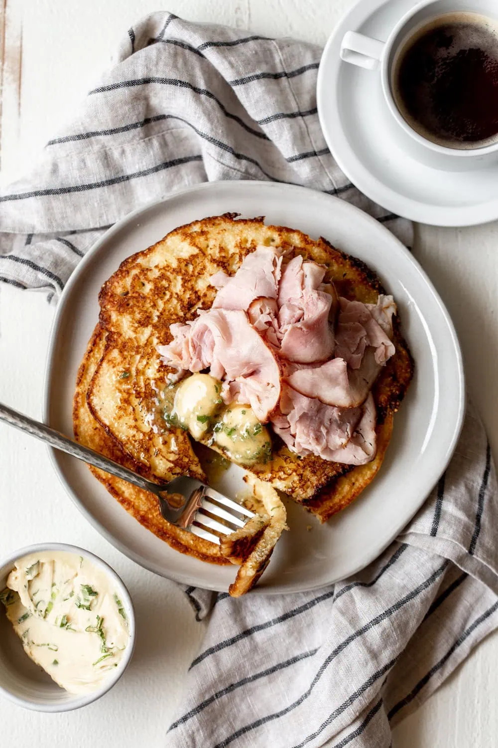 Johnnycakes with Ham and Scallion-Maple Butter recipe from cooking with cocktail rings