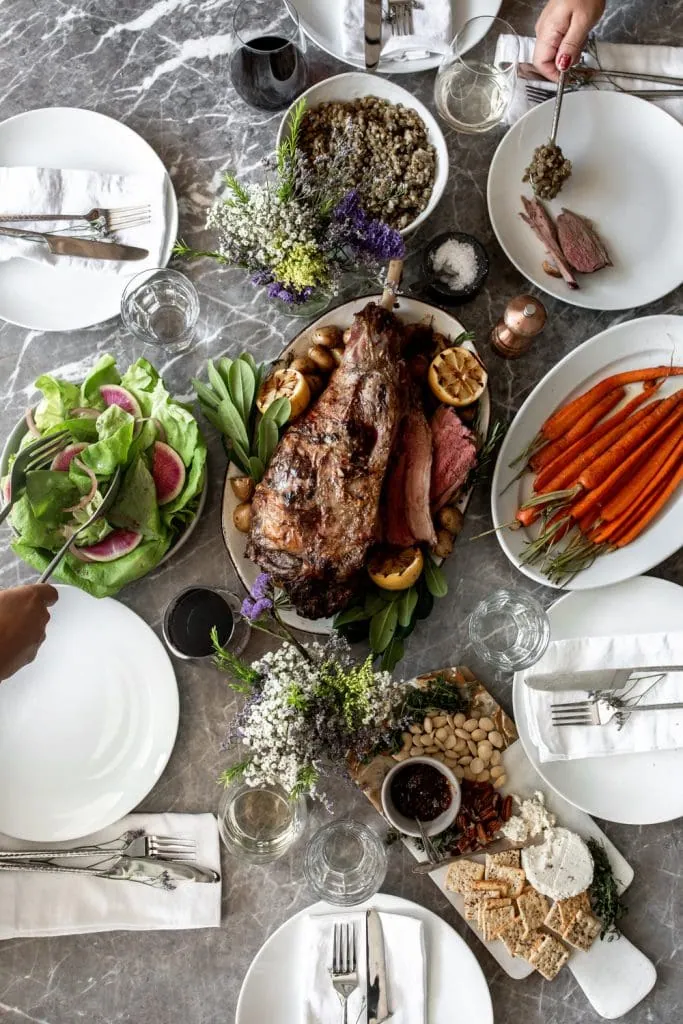 Anchovy-Garlic Butter Rubbed Whole Roasted Lamb Leg with Potatoes