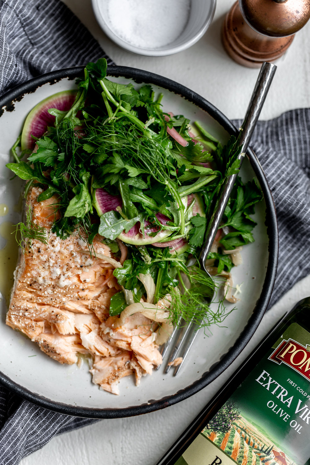 Olive Oil Slow-Poached Salmon with Fennel and Lemon Arugula Herb Salad ...