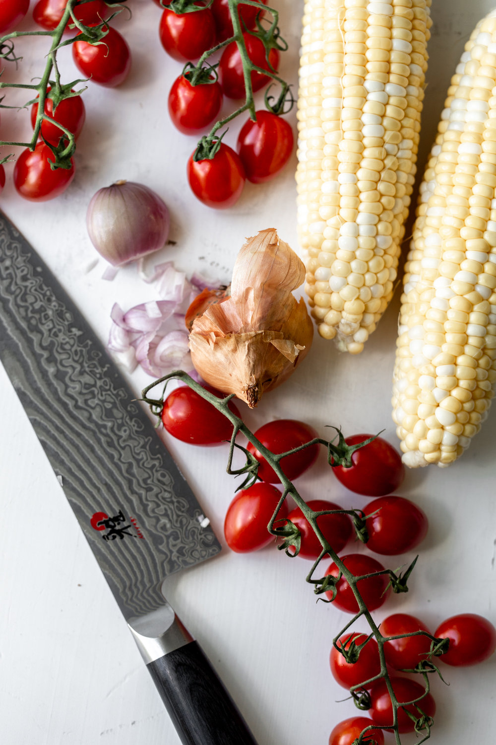 cherry tomatoes and corn with shallots