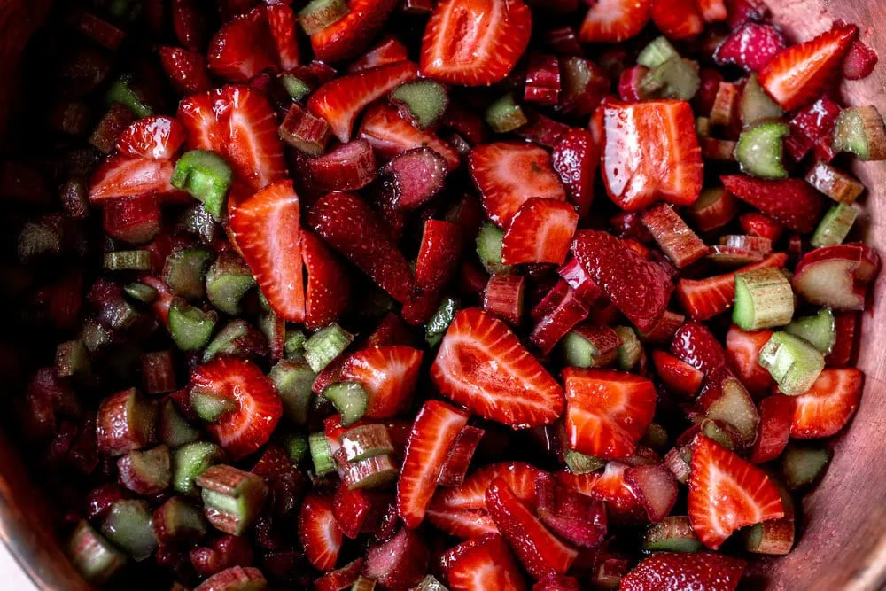 strawberry rhubarb jam mascerated berries
