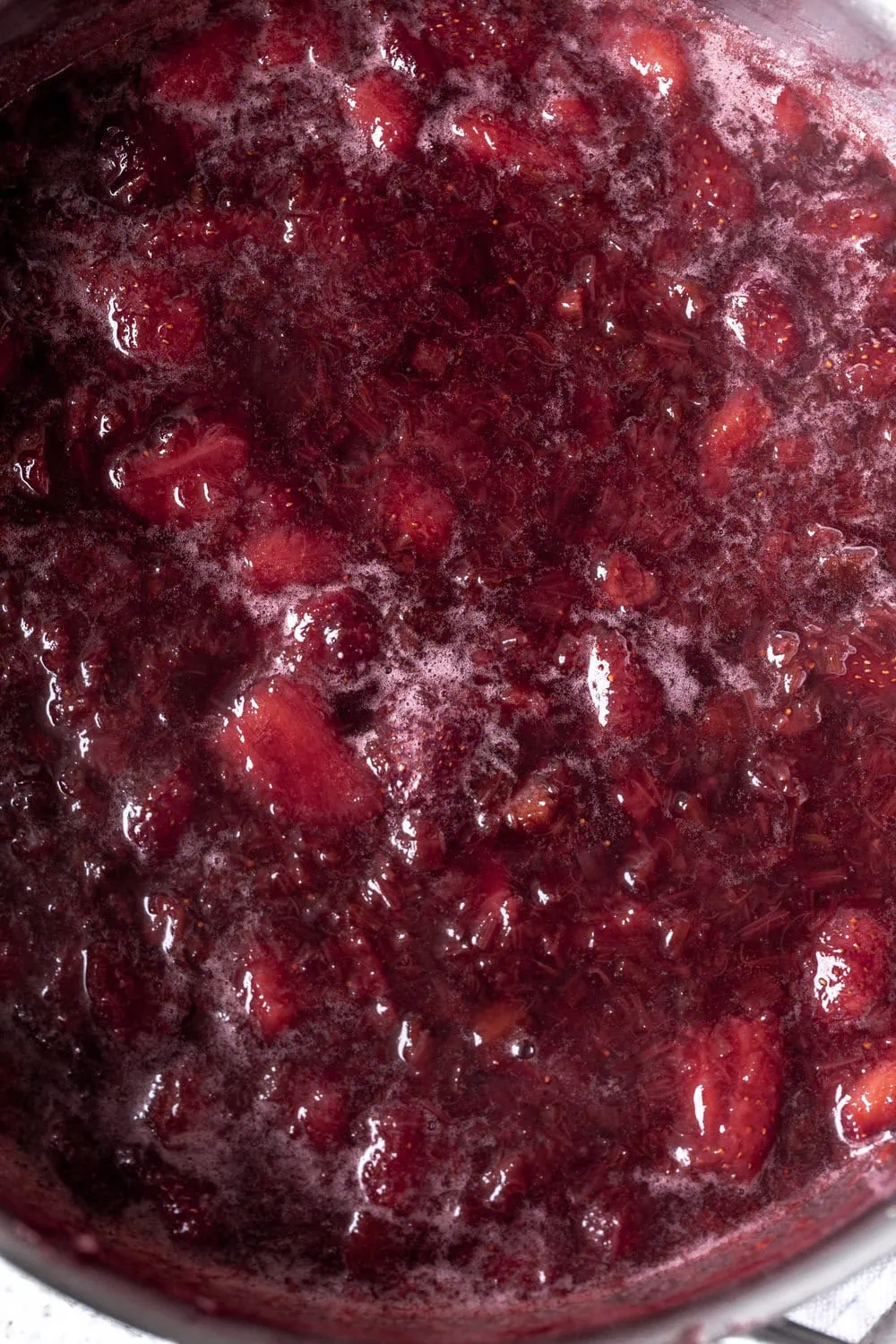 strawberry rhubarb jam mixture simmered