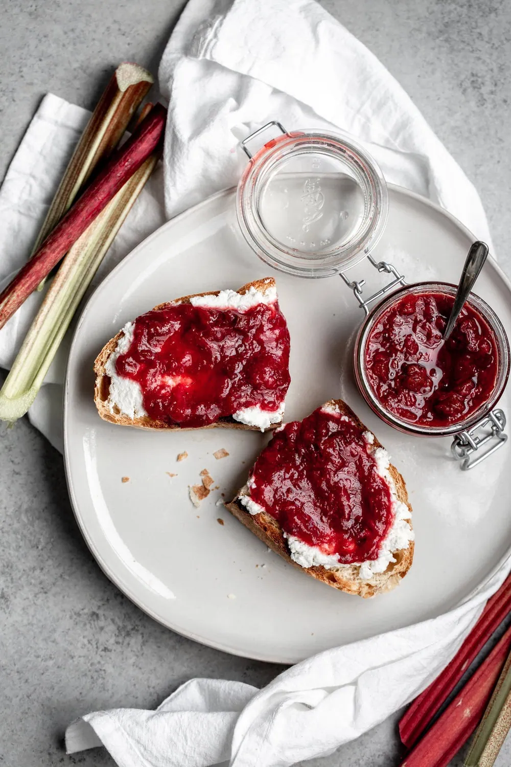 strawberry rhubarb jam overhead