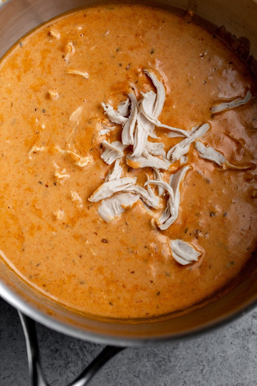shredded chicken mixed into creamy cajun sauce.