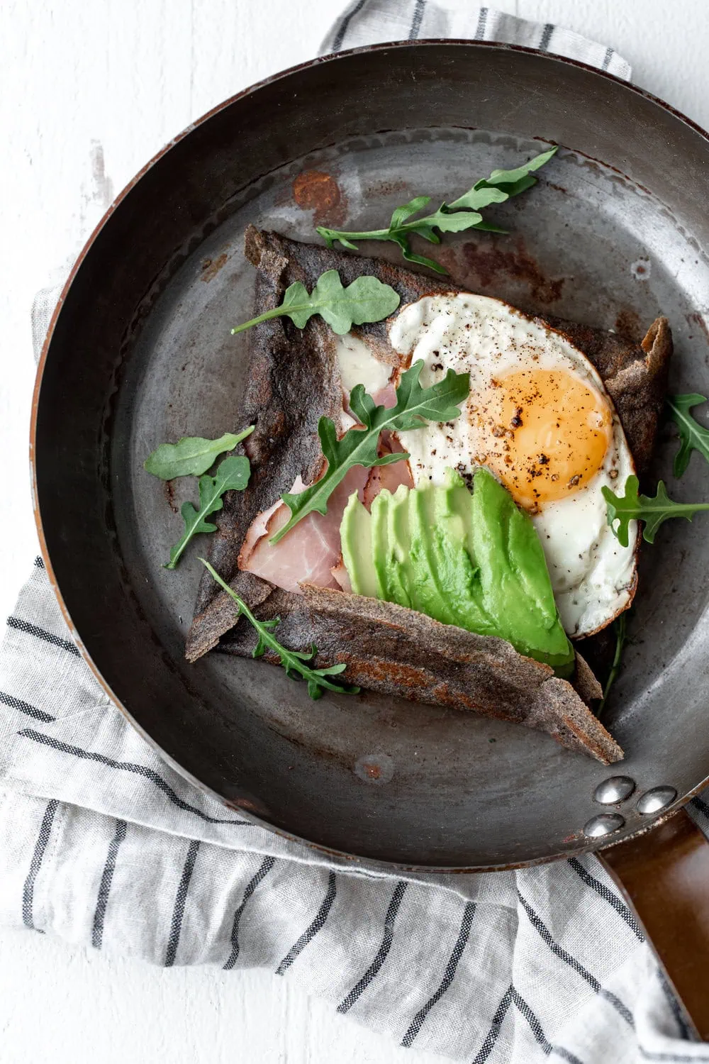 Buckwheat Crêpes with Cheese, Avocado, Ham & Eggs  recipe from cooking with cocktail rings