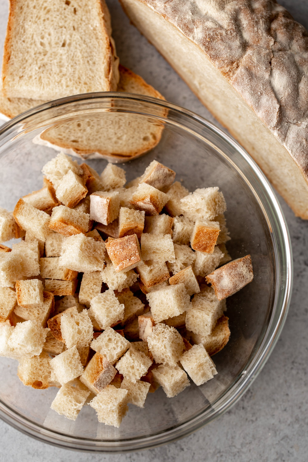 diced bread for croutons