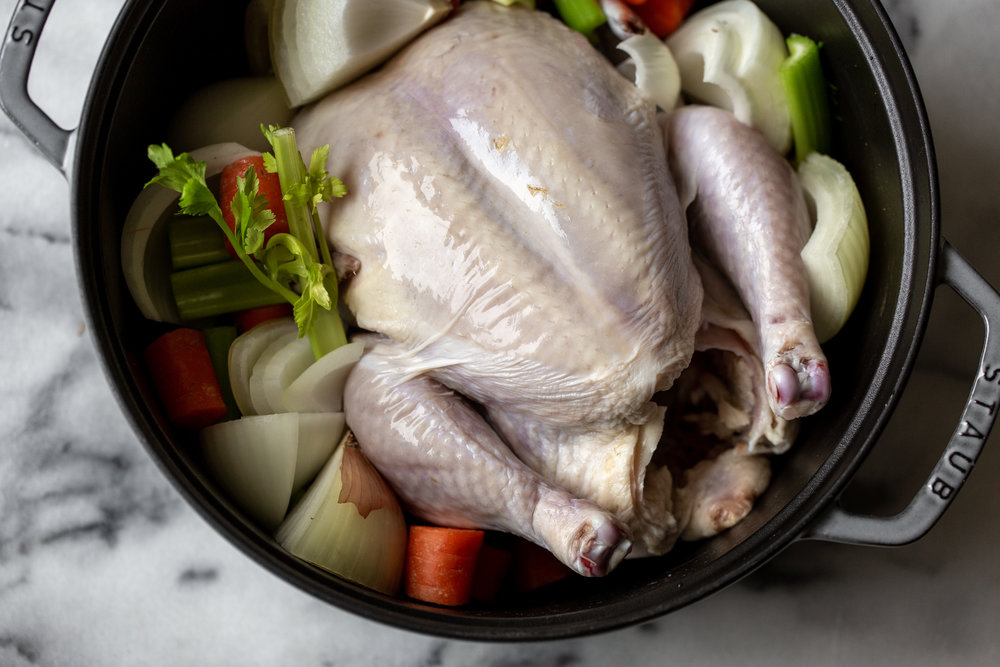 whole chicken stock cooking with cocktail rings