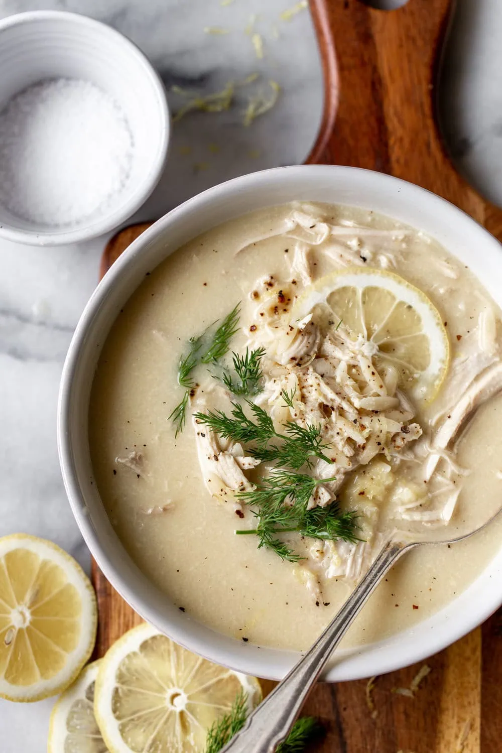 Greek Lemon-Egg Chicken Soup (Avgolemono) in bowl