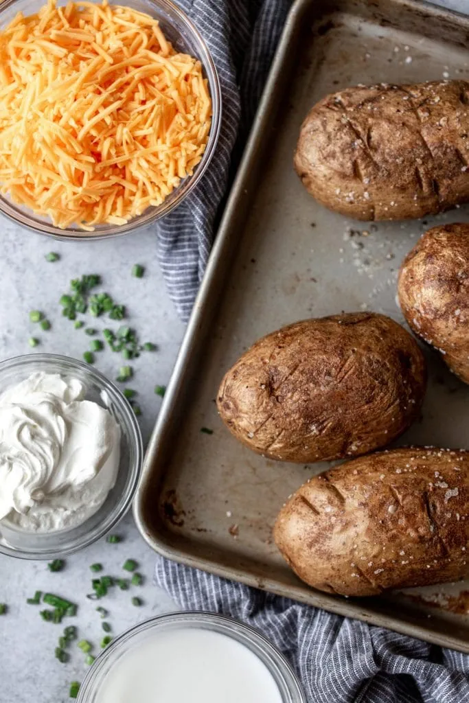 russet baked potatoes with filling ingredients