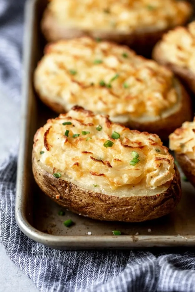 CHEESY CHEDDAR TWICE BAKED POTATOES