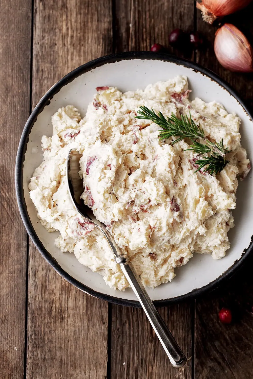 Rustic Rosemary Mashed Potatoes with Roasted Shallots recipe from cooking with cocktail rings