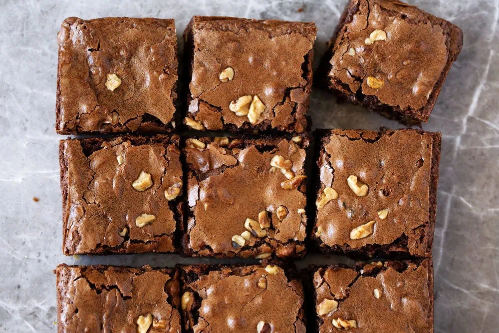 cut mexican hot chocolate brownies with walnuts recipe from cooking with cocktail rings