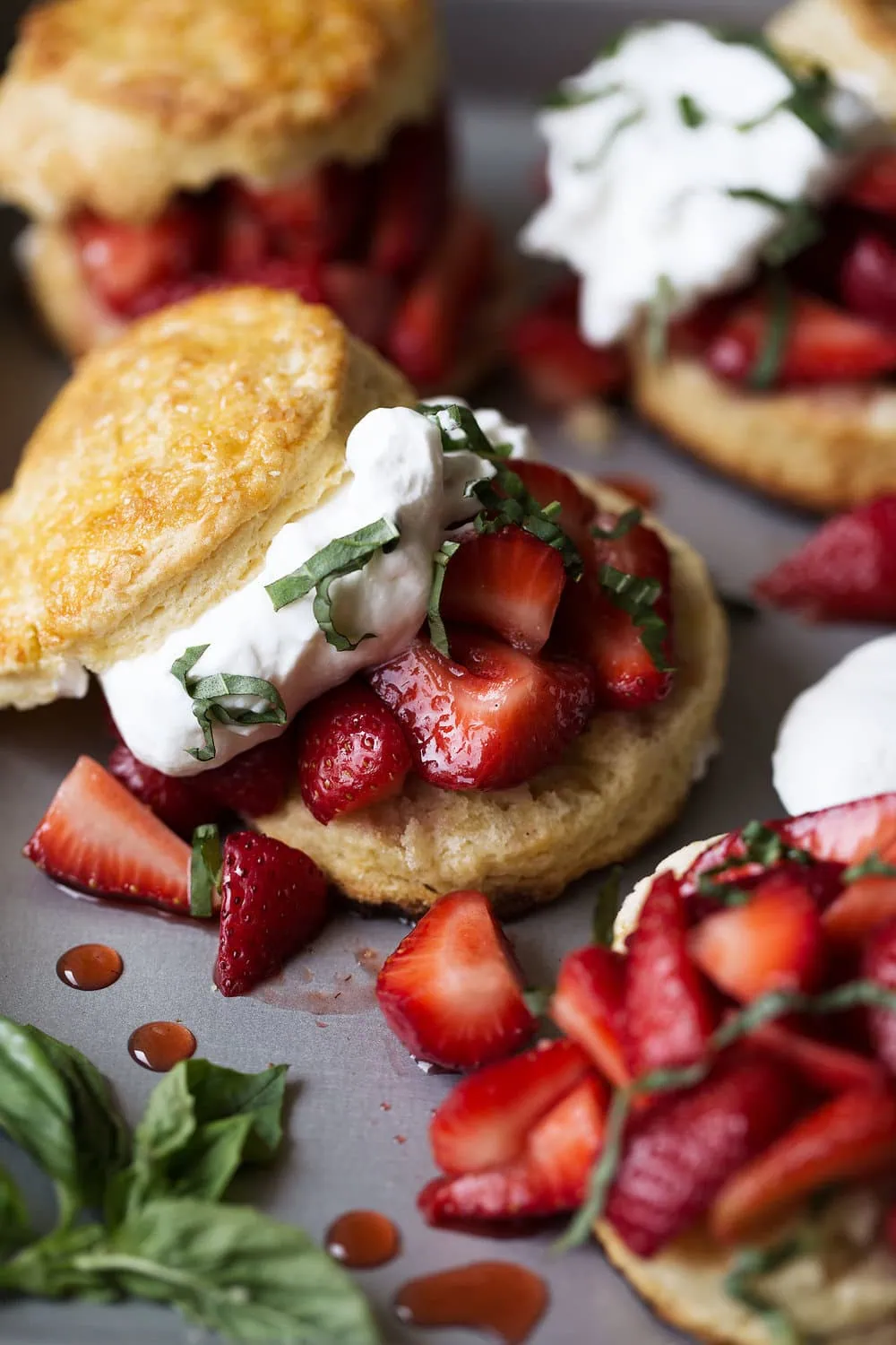 strawberry balsamic shortcake with basil closeup recipe from cooking with cocktail rings