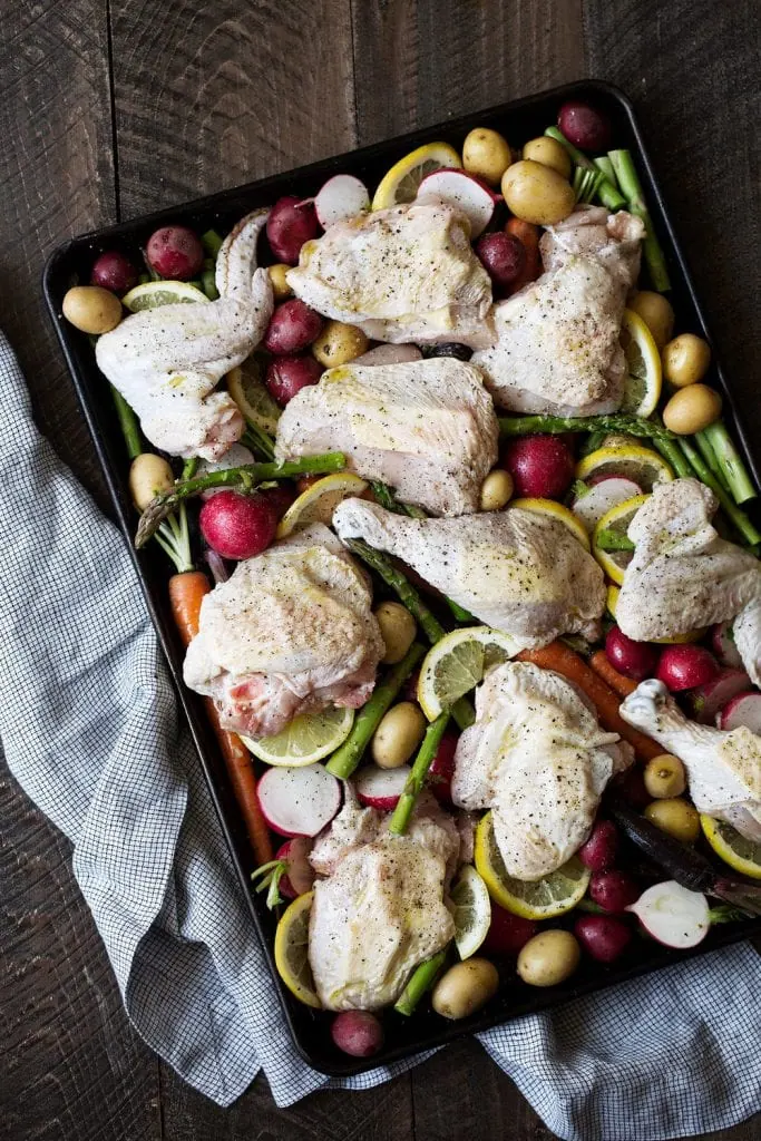 sheet pan roast chicken with spring vegetables