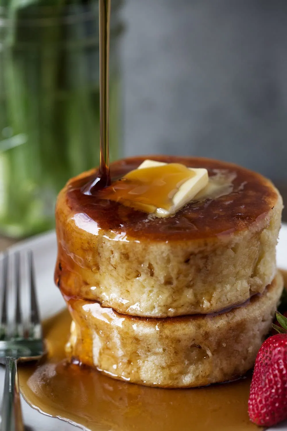 Japanese-style Soufflé Pancakes covered in syrup