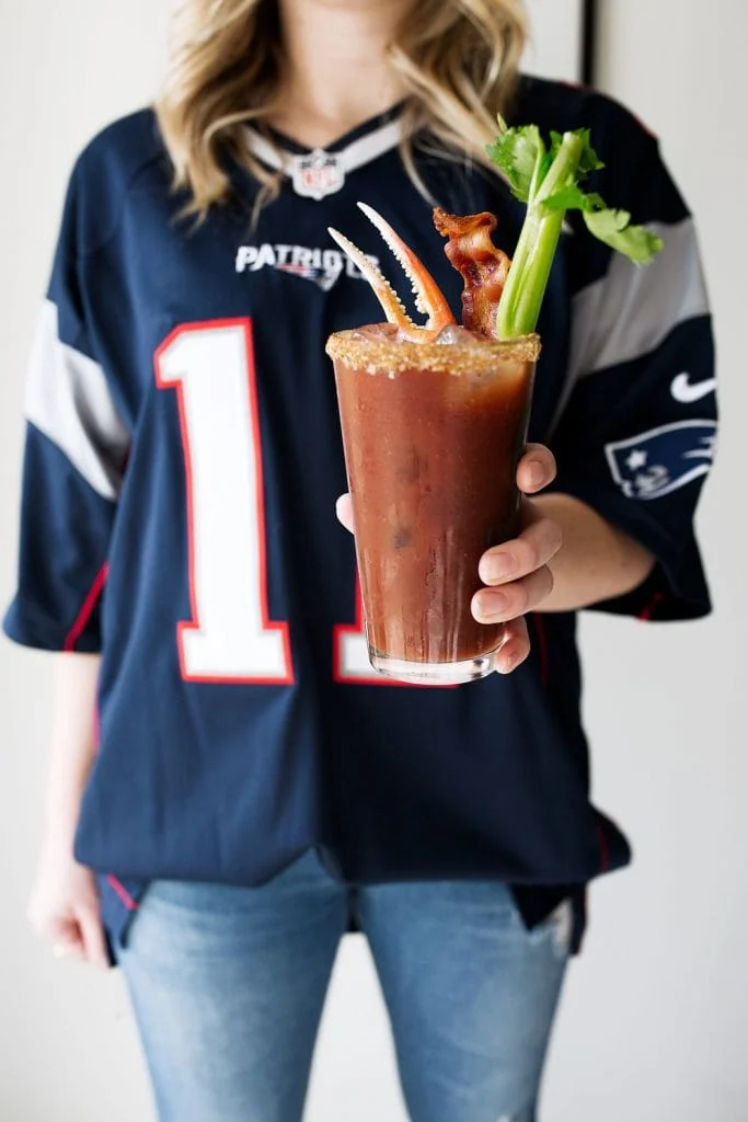 Old Bay Bloody Mary with Candied Bacon patriots football jersey