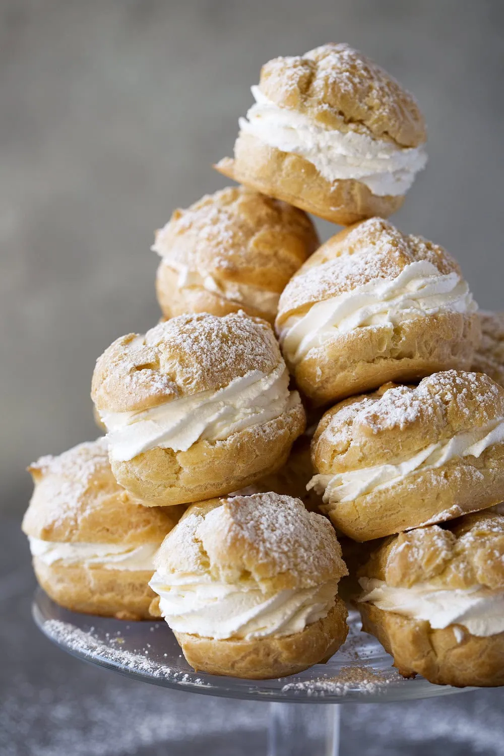 cream puffs rstacked on pastry tower