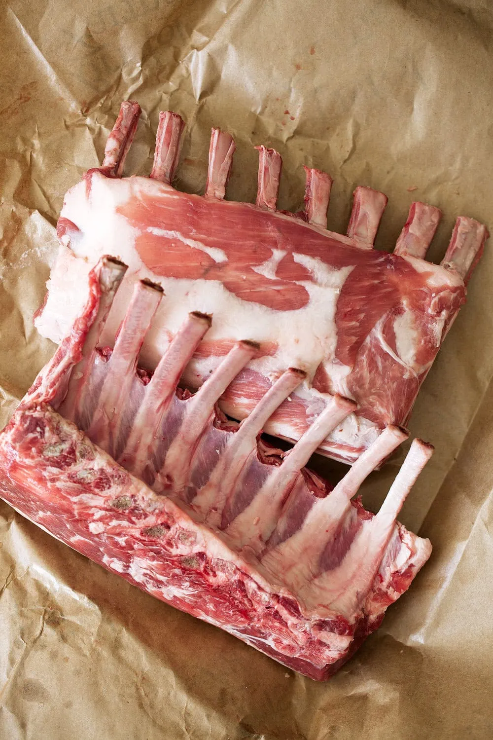 racks of american lamb on butcher paper
