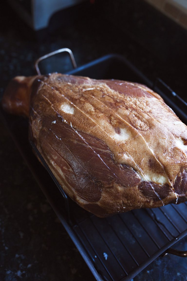 Pastrami Spiced Roasted Whole Ham Cooking with Cocktail Rings