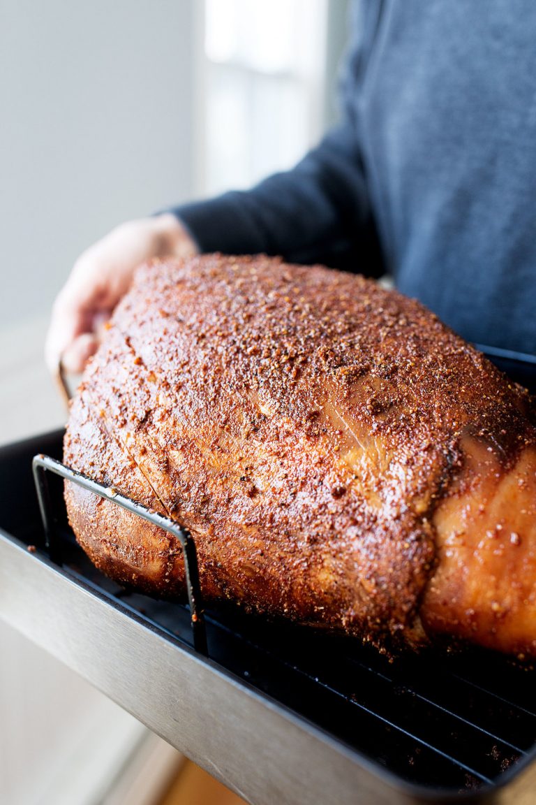 Pastrami Spiced Roasted Whole Ham Cooking with Cocktail Rings